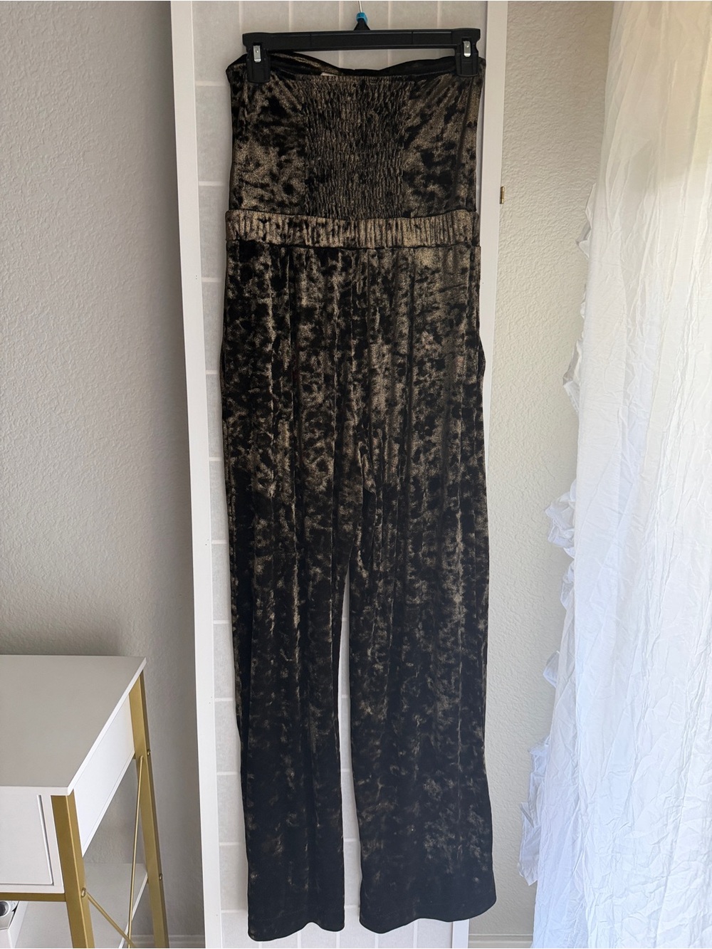 Rinascimento Crushed Velvet Wide-Leg Jumpsuit in brown